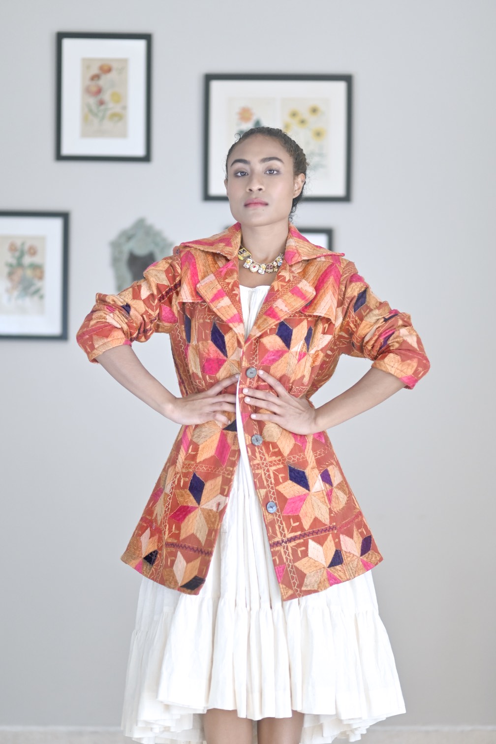 Tripta Kaur Size Medium Small Vintage Phulkari Trench Jacket One of a Kind