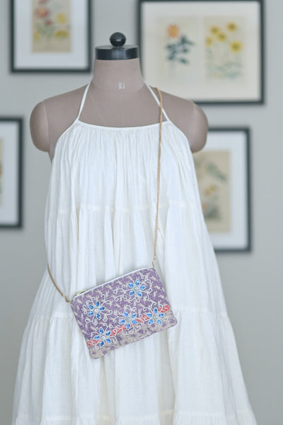 Embroidered lavender sling bag