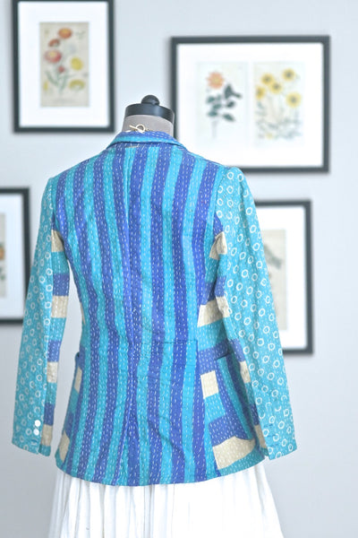 Austin, X Small, Boyfriend Blazer, Jacket Made with Vintage Kantha Fabric - kinchecom