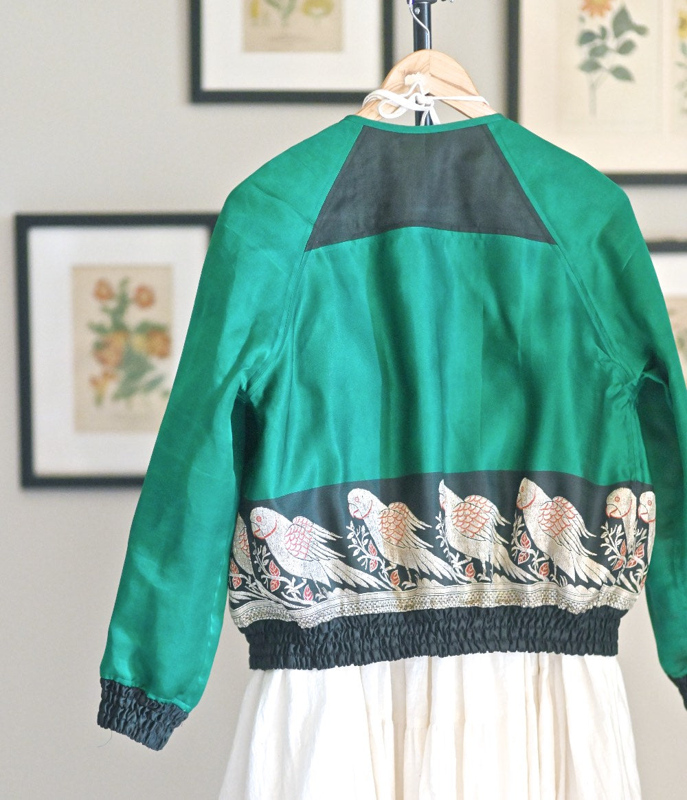 Naina, Sustainably made with a Vintage Saree, Silk Lined bomber - kinchecom