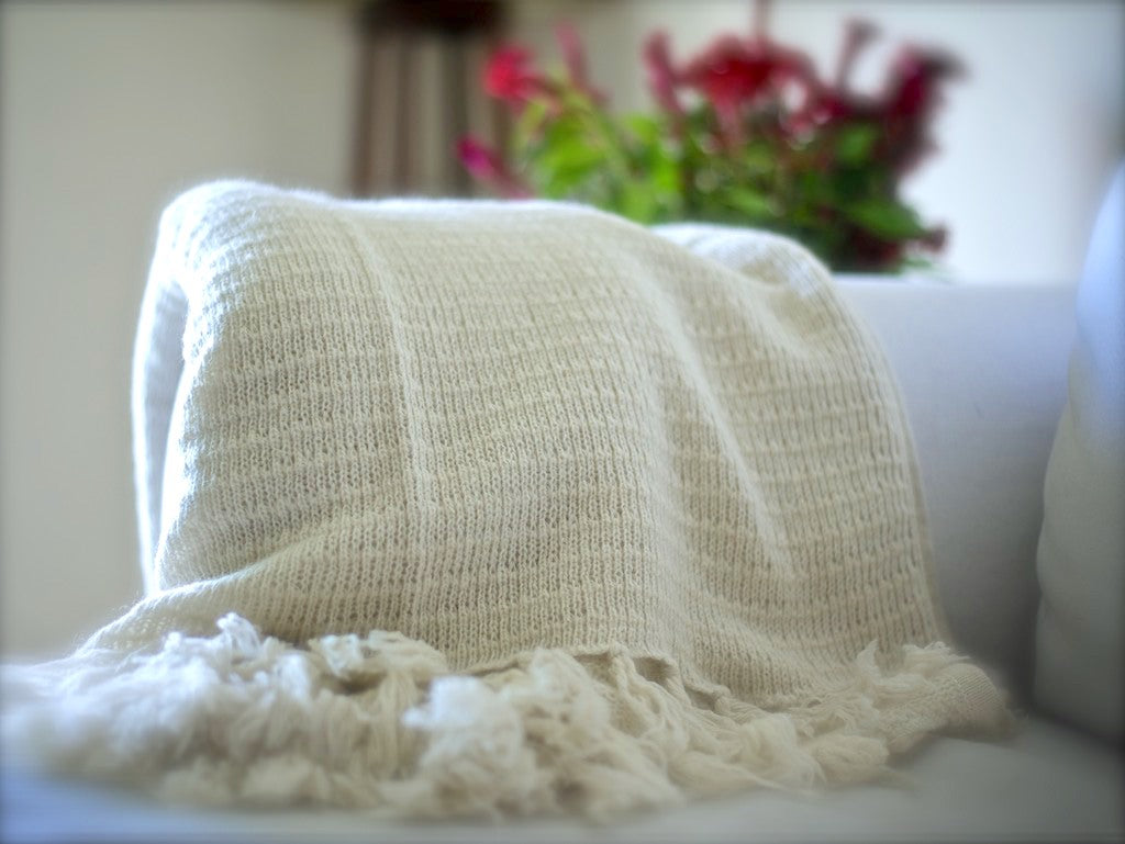 Brizo, Pure Wool, Angora Knitted Fringed Throw/ Blanket 50X70 inches - kinchecom