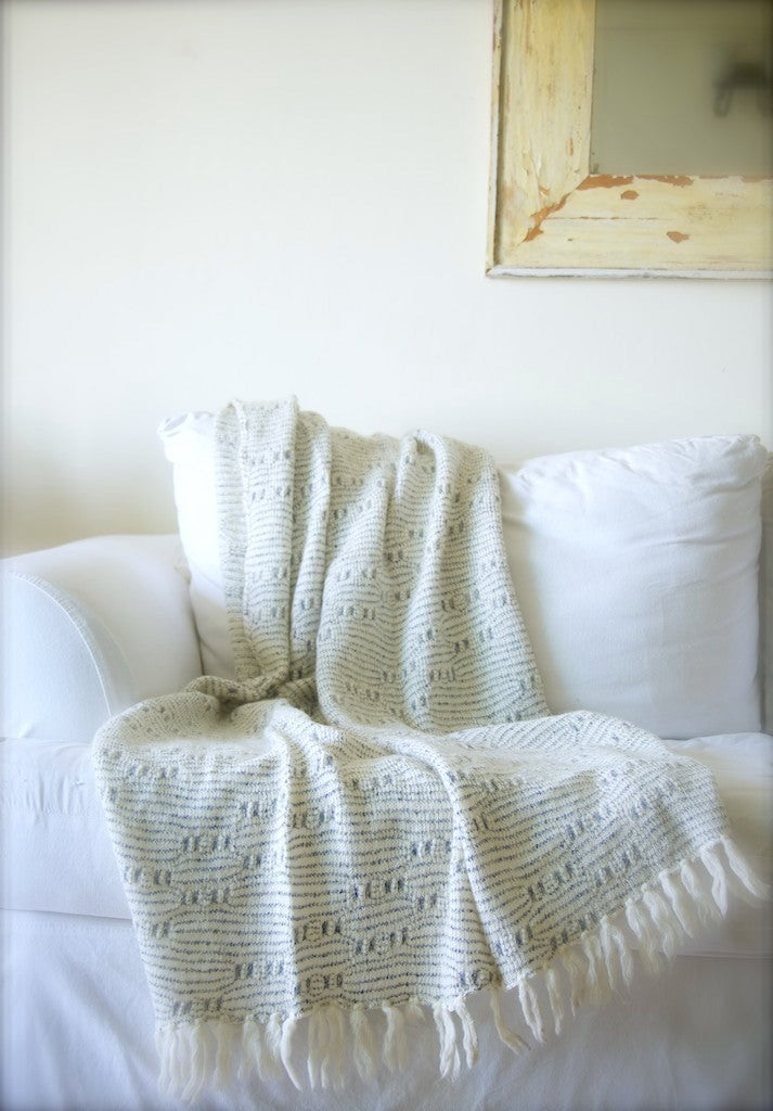 Alexa, Lambs Wool Knitted Throw/ Blanket Off White and Grey  50X70 inches - kinchecom