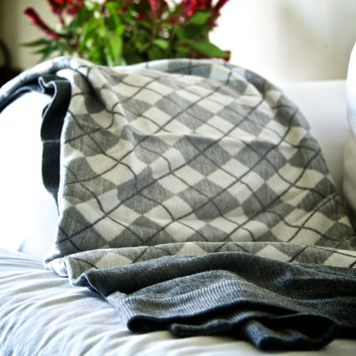 Cybel, Knitted Argyle Pattern Cotton Throw in Grey & Black  50X70 inches - kinchecom