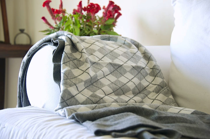 Cybel, Knitted Argyle Pattern Cotton Throw in Grey & Black  50X70 inches - kinchecom