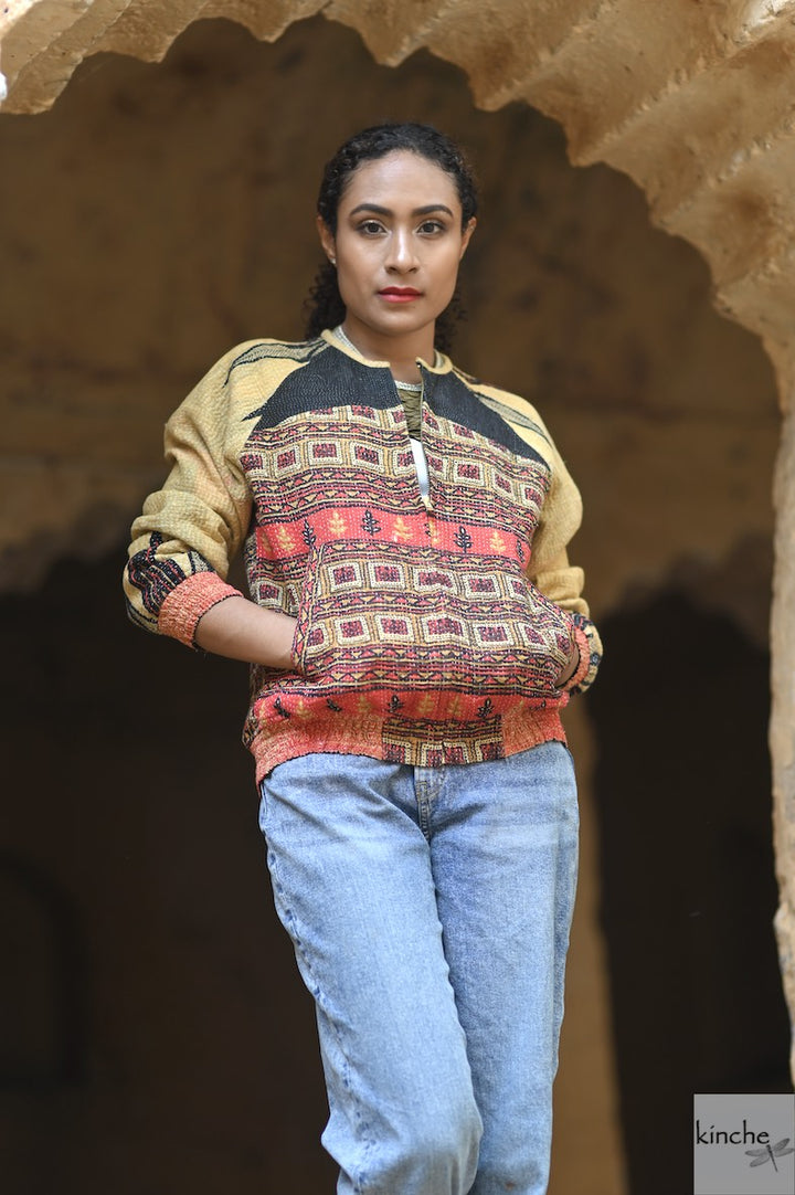 X-Small, Noemi Jacket in a beautiful Vintage Print, Slightly Quilted - kinchecom