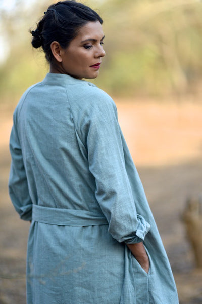 Small ~ Eloy, Pure Handloom Khadi Front Open Jacket with Shoulder Slits - kinchecom