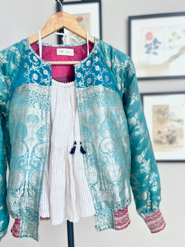 Paro, Sustainably made with Vintage Brocade Saree, Bomber Jacket in Silk - kinchecom