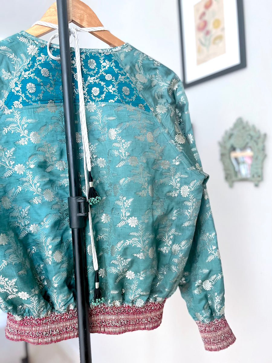 Paro, Sustainably made with Vintage Brocade Saree, Bomber Jacket in Silk - kinchecom