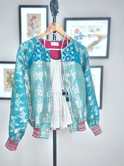 Paro, Sustainably made with Vintage Brocade Saree, Bomber Jacket in Silk - kinchecom