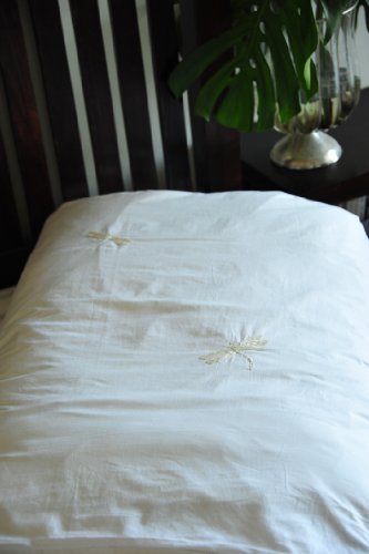 Hand Embroidered Beige Dragonfly, Pure Cotton Duvet Cover Queen Size 98X92" - kinchecom