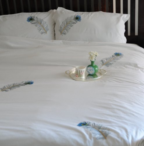 Peacock feather,Hand Embroidered Pure Cotton Duvet Cover King Size 102x98" - kinchecom