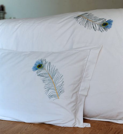 Peacock feather,Hand Embroidered Pure Cotton Duvet Cover King Size 102x98" - kinchecom