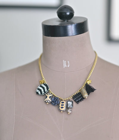 Platia, Handmade with Vintage Brass Beads, Beaded Charms and Fabric Beads - kinchecom