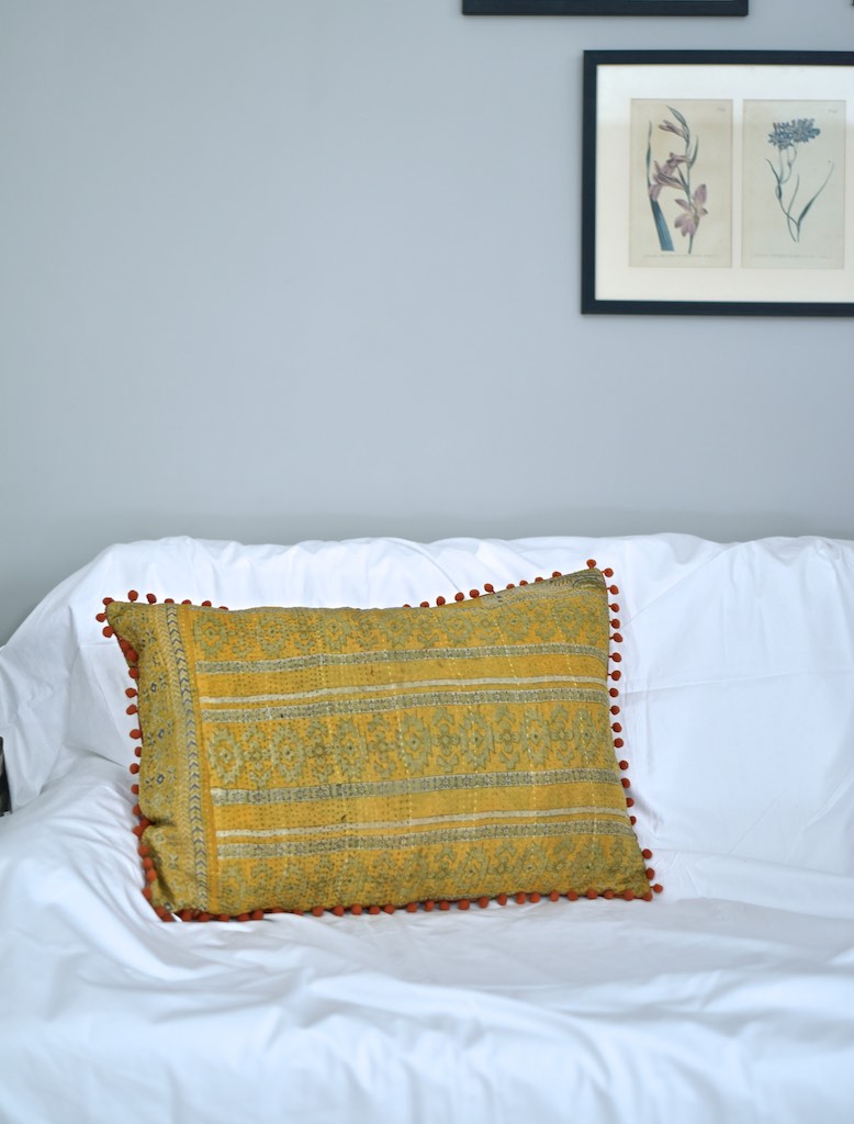 Kantha Cushion Covers with pom Poms