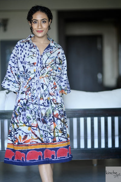Haldia, Batik Print, Tie & Dye Indigo Katan in Pure Cotton - kinchecom