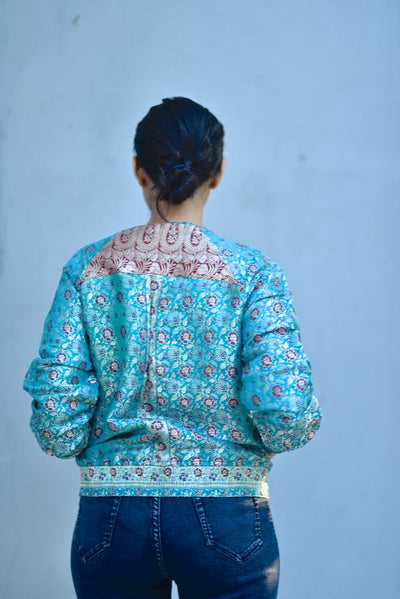 Lama Tsultrim Silk Brocade Bomber Jacket, Handmade, Green and Pink Silk Bomber Jacket, Luxury Clothing - kinchecom