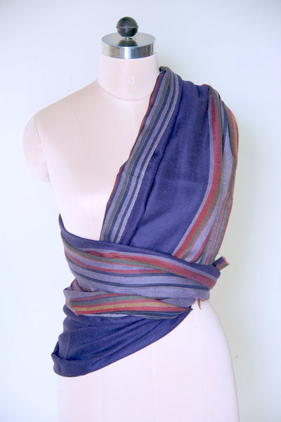 Durham, Hand Made Pure Pashmina Stole in Navy with Contrast Stripes - kinchecom