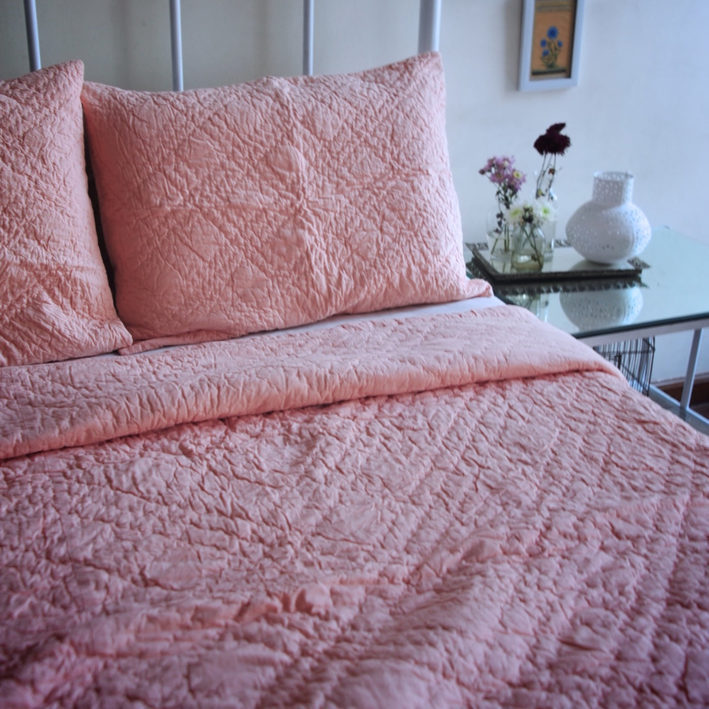 Nottingham, Hand Quilted Diamond Pattern Dirty Pink Quilt 98x92 Inches, Queen Size - kinchecom