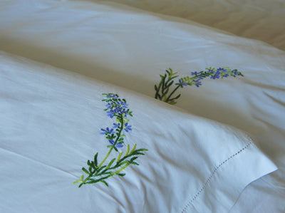 Hand Embroidered Lavender Flower Duvet Cover Queen Size 98x92" - kinchecom