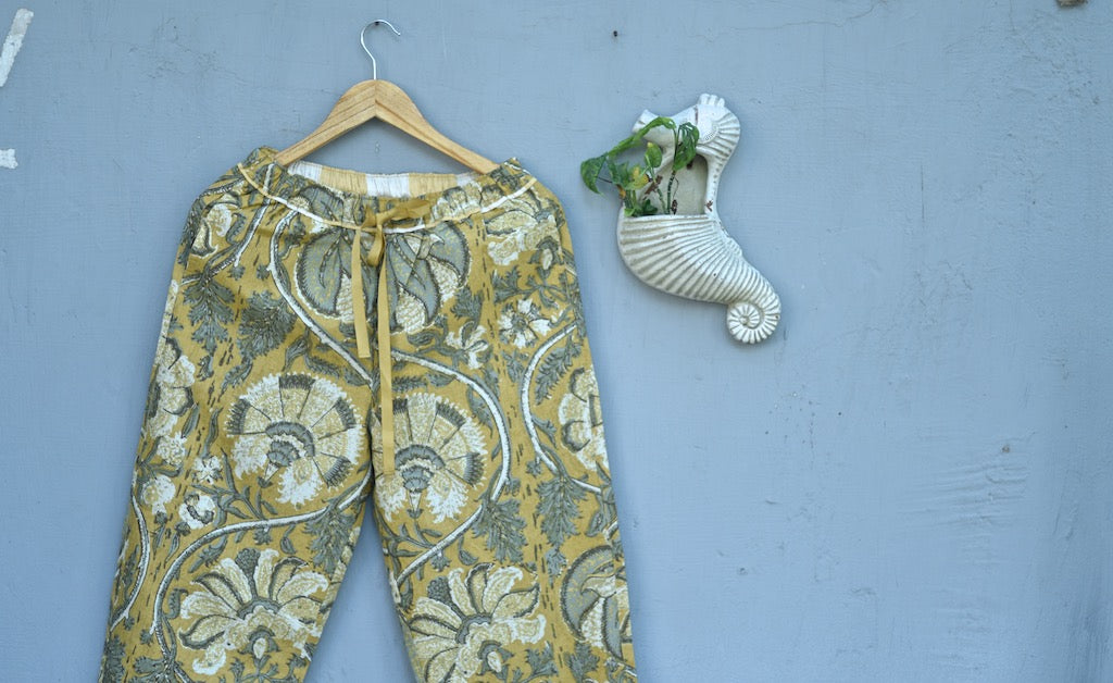 Ira, Pure Cotton Yellow Floral Print Pajama - kinchecom