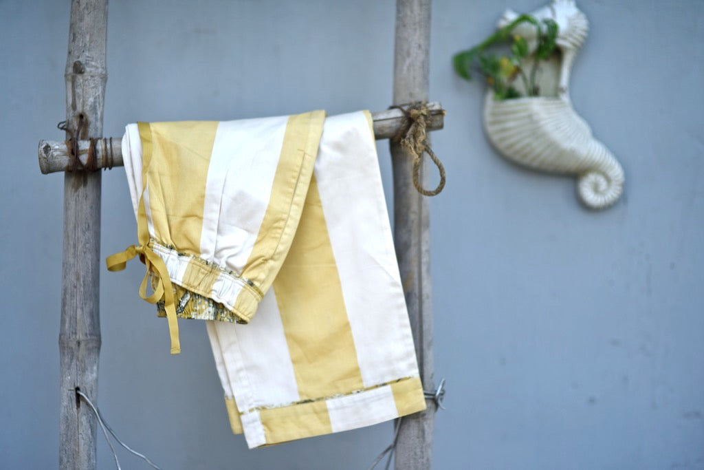 Aspen, Off White and Yellow Stripes Silk & Cotton Jammy - kinchecom