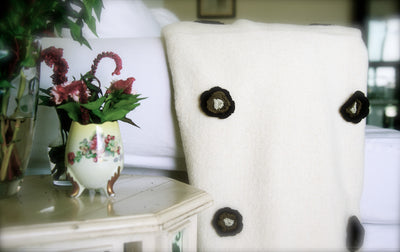 Enyo, Pure Wool, Lambs Wool Knitted Throw/ Blanket With Crochet Flowers 50X70 inches - kinchecom