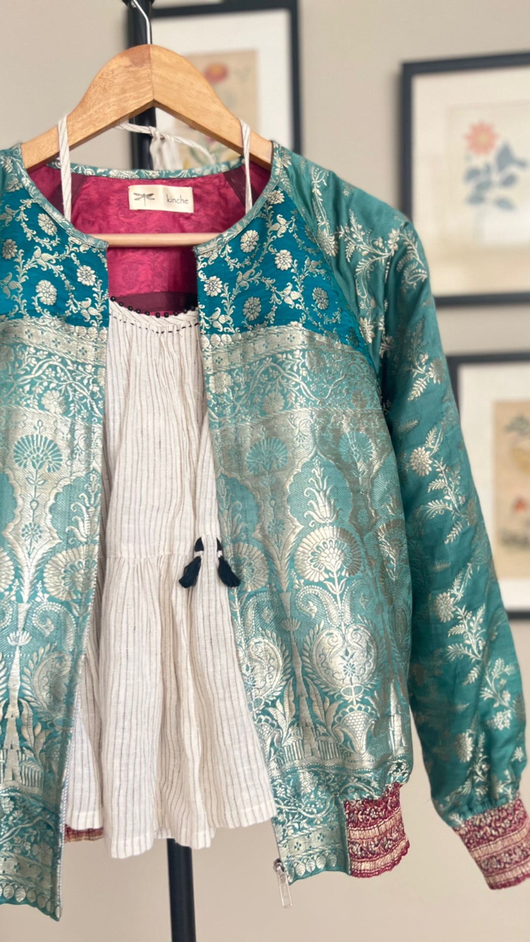 Paro, Sustainably made with Vintage Brocade Saree, Bomber Jacket in Silk - kinchecom