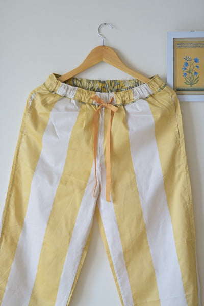 Aspen, Off White and Yellow Stripes Silk & Cotton Jammy - kinchecom