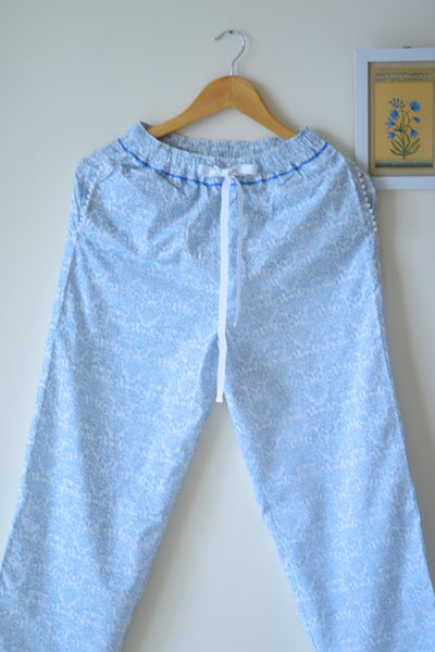 Ila, White and Blue Floral Print jammies with Pom Poms - kinchecom
